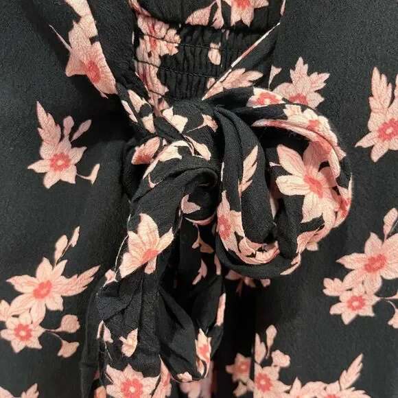 Loft Women's Size Large Knee Length Black and Pink Floral Dress with tie bow - Picture 7 of 8